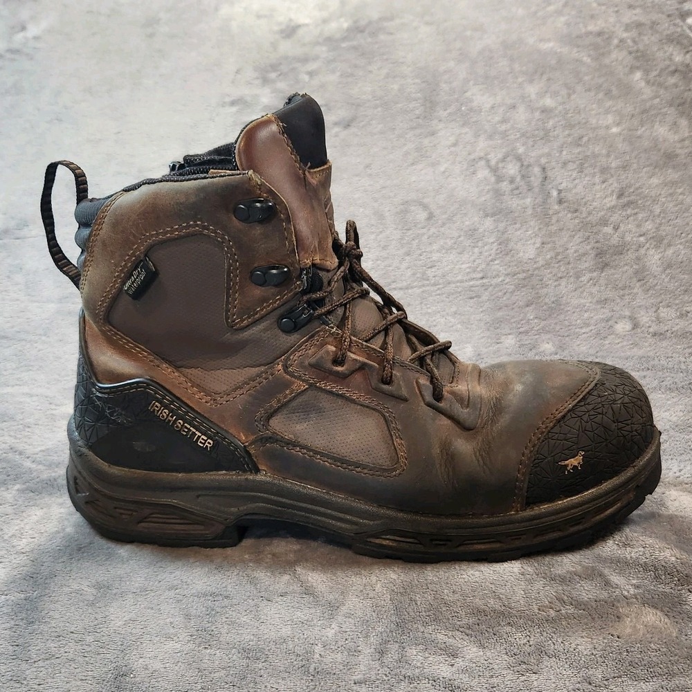 Irish Setter Boots Mens 11.5 Brown Leather Kasota Waterproof Side Zip Safety Toe